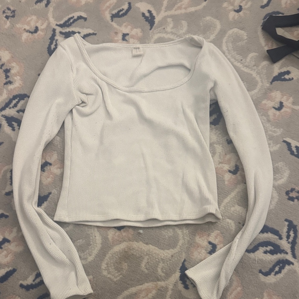 Gilly Hicks White Ribbed Long Sleeve Top